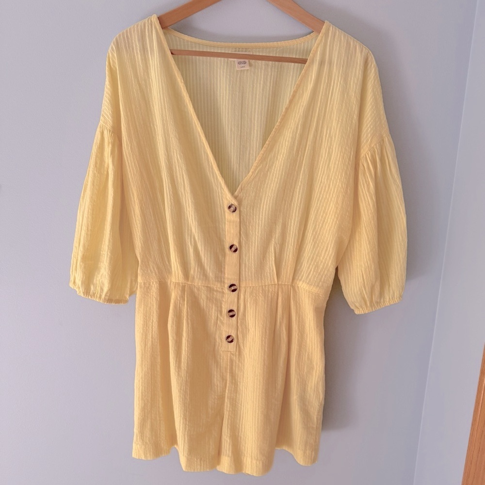 Billabong Yellow Textured V-Neck Romper